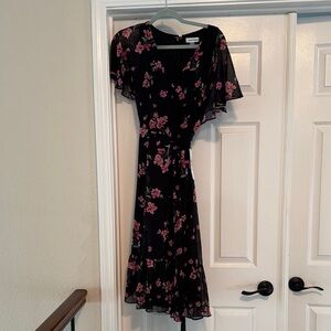 Calvin Klein Collection Black Dress with Pink Floral Pattern